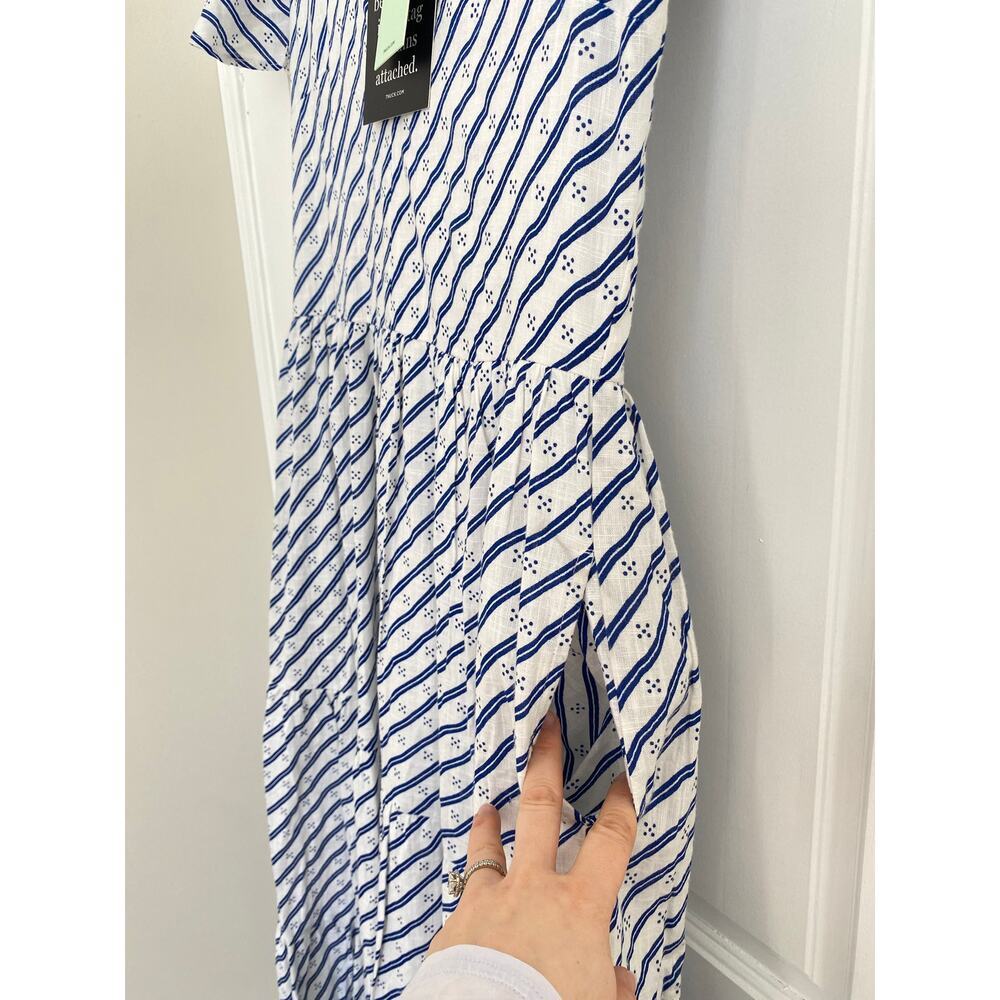 OLIPHANT Tuckernuck V-Neck Flutter Sleeve Maxi Dress Dispy Navy Print - Picture 8 of 10